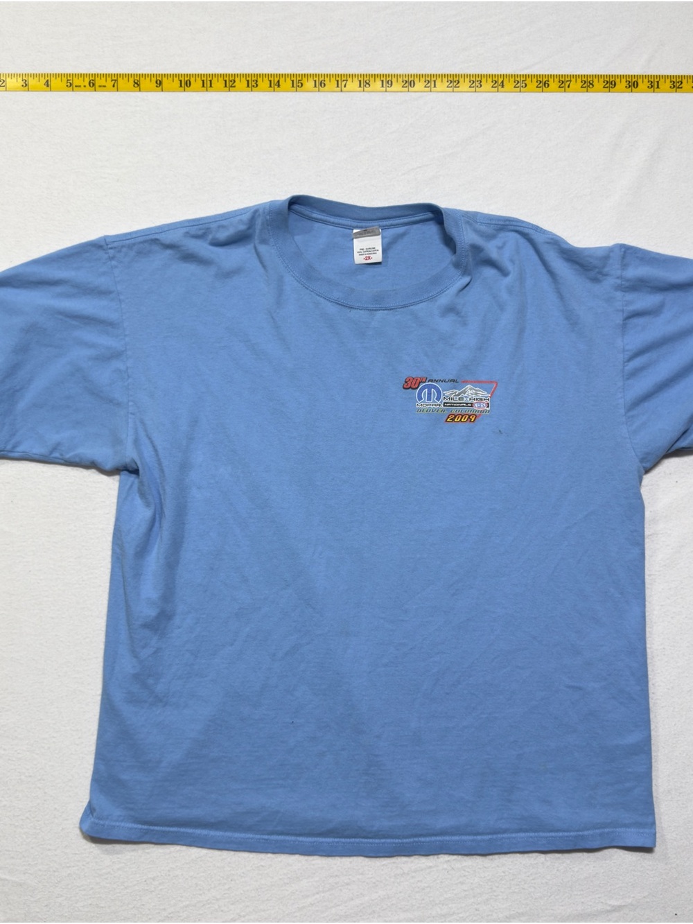 Anvil 2009 30th mopar Light Blue Short Sleeve Crewneck Tee with Chest Graphic